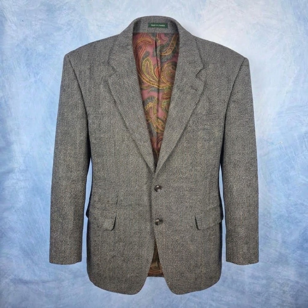 Lauren Ralph Lauren Mens 42R Grey Herringbone Wool Blazer Sport Coat Ticket Pkt
